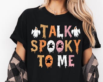Prata läskigt med mig-tröja, läskig Halloween-tröja, spöktröja, läskig säsong-tröja, Halloween-present, glad Halloween-tröja, hösttröja