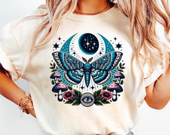 Luna Moth T-Shirt, Himmlische Frauen Sweatshirt, Cottagecore Shirt, süßes Witchy Geschenk, mystische Mondphase T-Shirt, Blumen Shirt