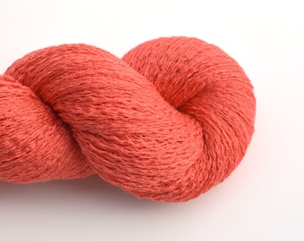 Lace Weight Silk Cashmere Recycled Yarn in Coral Orange, Lot 220123