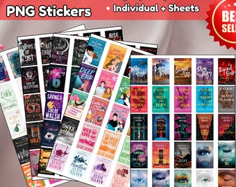378 autocollants PNG BookTok - Autocollants de couverture de livre de haute qualité pour les amateurs de lecture, les lecteurs et les organisateurs - Plusieurs auteurs + Série - Individuel + feuille