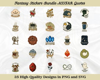 Romantasy Stickers Bundle: ACOTAR Inspired, Book Lover PNG SVG (Digital Download)