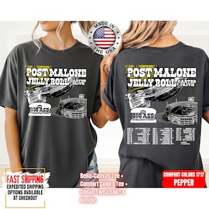Post Malone Jelly Roll Big Ass Stadium 2026 Tour Shirt Comfort Colors and Bella+Canvas Shirts, Gildan Sweatshirt and Hoodie