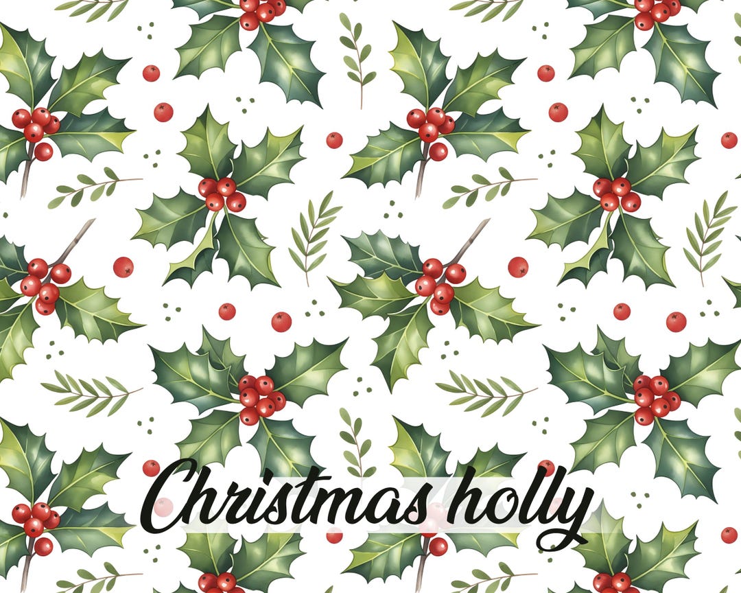Seamless Christmas Holly Pattern With Red Berries and Green Leaves ...