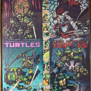 Custom Ninja Turtles Comic Book Art | 16x20 Glass Framed | Handmade TMNT Wall Decor Featuring Shredder & All Turtles