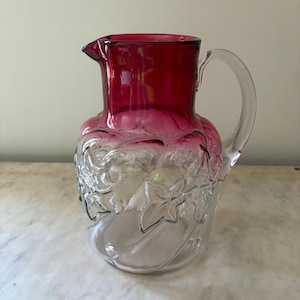 Antique Northwood Royal Ivy Cranberry Glass Vase – 8.5&quot; Victorian Era – Clear Base – Rare 1880s Art Glass