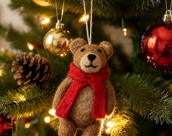 Handmade Felt Bear Ornament – Wool Forest Animal Decor