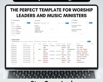 Worship Leader Planner Notion Template, Music Ministers Dashboard for Planning and Organization
