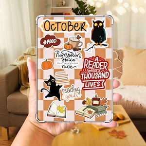 Fall Kindle Insert for Clear Case: Black Cat, Spooky Owl, Pumpkin Spice, Autumn Theme for Paperwhite, Scribe, Oasis, Colorsoft, Basic