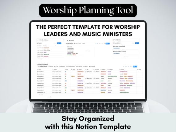 Worship Leader Planner Notion Template, Music Ministers Dashboard for Planning and Organization