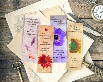 Flower Bookmarks: Junk Journal, Vintage Floral Theme with Christian Encouragement from God’s Word