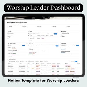 Music Ministry Dashboard - Full view of this Notion Template for Worship Leaders. Created to help worship leaders plan and prepare with intentionality and prayerfulness.