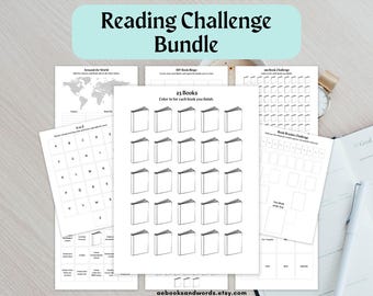 Reading Challenge Journal Pages Bundle: Minimalist Style with Book Bingo, Bracket, A-Z Challenges - Printable or Digital for iPad, Tablets