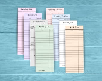 Reading Tracker Bookmarks: Book Lists and Rating Options in Multiple Colors