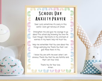 School Day Anxiety Prayer Art: Christian Kids Room and Church Decor (PDF Download)