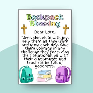 Backpack Blessing Tags for Blessing of the Backpacks, Printable for Back to School Church Sunday School Event for Kids or Childrens Ministry