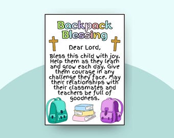 Backpack Blessing Prayer Tags: Back to School Gift Favors (PDF Download)