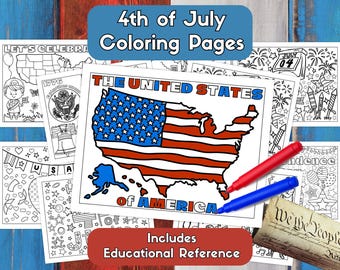 4th of July Coloring Pages: Kids Patriotic Educational Activity for Independence Day (PDF Download)