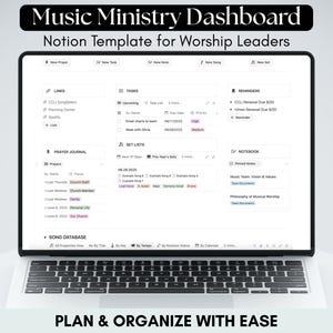 Music Ministry Dashboard - Notion Template for Worship Leaders: Plan and Organize with Ease