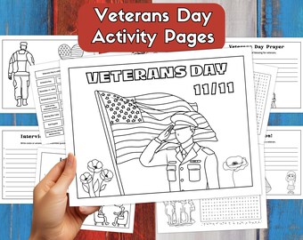 Veterans Day Activity Pages: Coloring, Word Search, Interview, Thank You, Prayer Sheets (PDF Download)