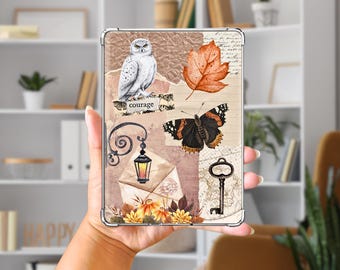 Fall Kindle Insert for Clear Case: Coquette Junk Journal, Snowy Owl and Butterfly Theme for Paperwhite, Scribe, Oasis, Colorsoft, Basic