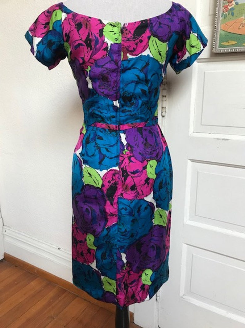 1950s Ceil Champman Floral Silk Wiggle Dress image 4