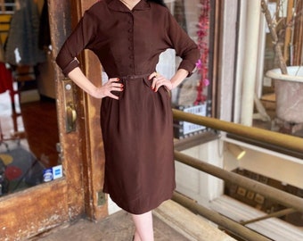 1940s Maurice Renter Original brown gabardine classic dress