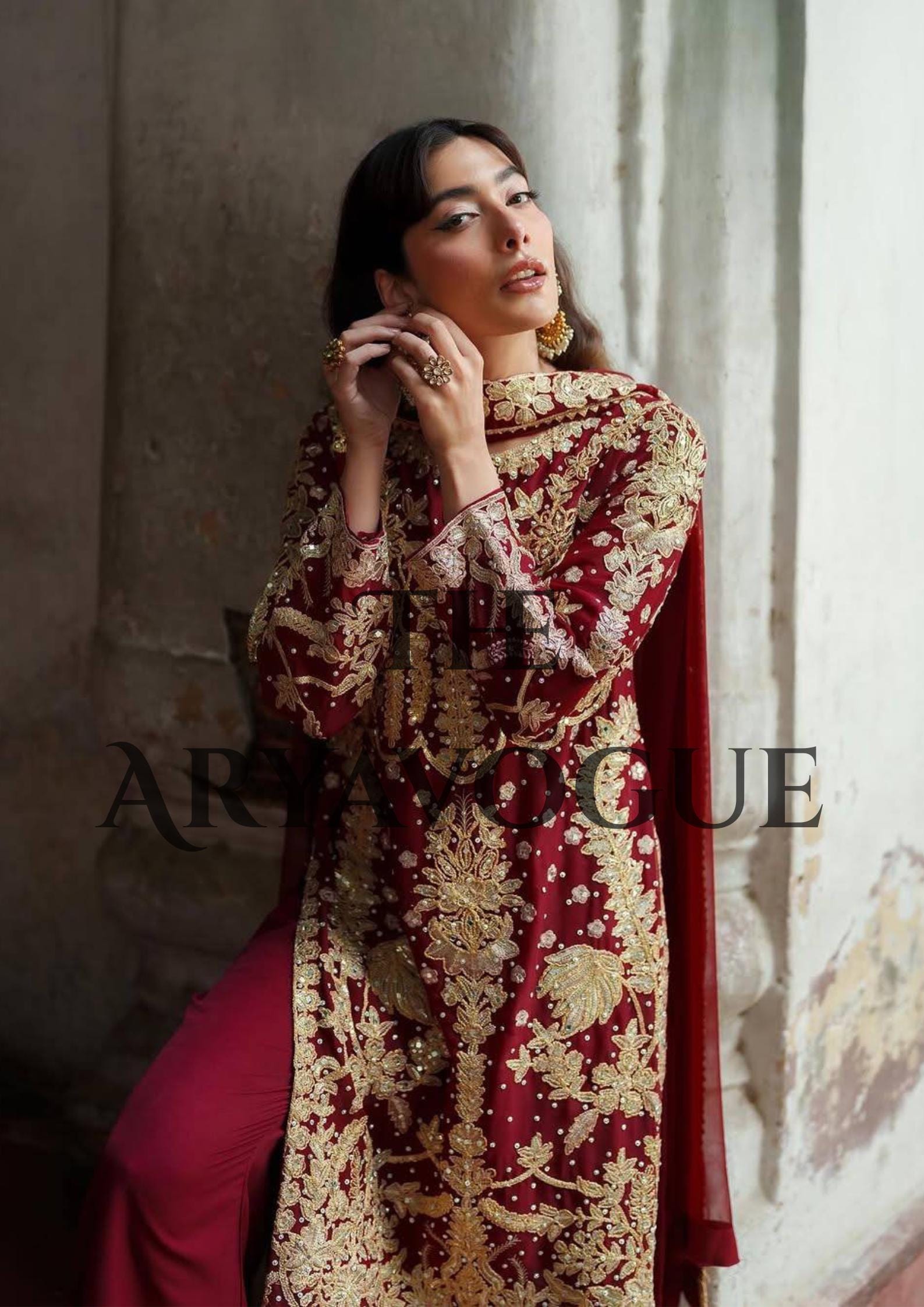 Luxury Maroon and Gold Embroidered Pakistani Wedding Dress | Traditional  Bridal Outfit - Etsy