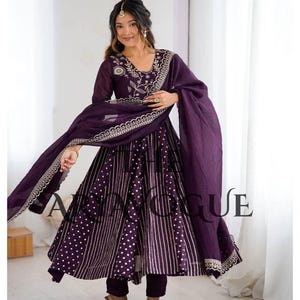 Purple Anarkali Suit Set | Indian Wedding Guest Dress | Ethnic Festive Wear | Embroidered Salwar Kameez with Dupatta for Party Look