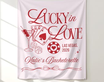 Lucky in Love Bachelorette Backdrop, Vegas Casino Theme Banner, Feeling Lucky Bachelorette Party Decor, Retro Playing Card Wall Tapestry