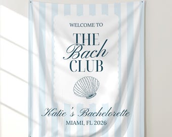 Tapisserie EVJF, banderole personnalisée sur le thème de la plage côtière, toile de fond coquillage personnalisée, décoration EVJF Miami Beach
