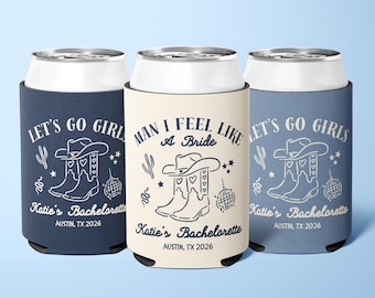Let’s Go Girls Western Bachelorette Can Cooler, Bride & Squad Can Sleeves, Last Rodeo Party Favors, Custom Country Bach Drink Holders