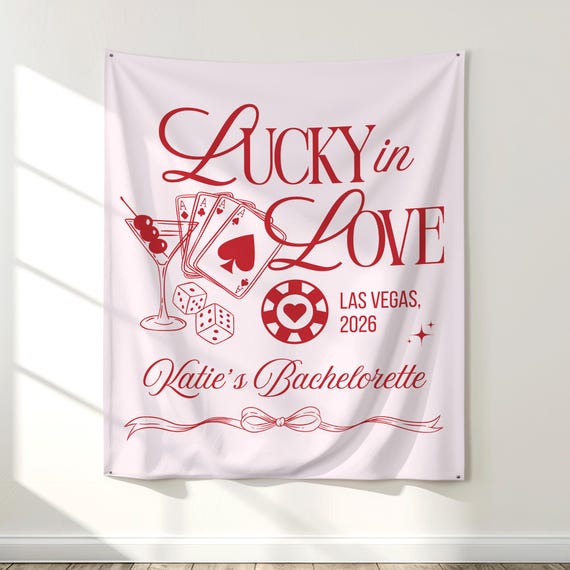 Lucky in Love Bachelorette Backdrop, Vegas Casino Theme Banner, Feeling Lucky Bachelorette Party Decor, Retro Playing Card Wall Tapestry