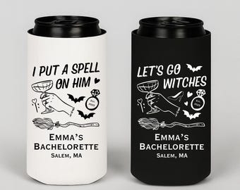 Enfriadores de latas personalizados para despedidas de soltera de Halloween, regalos de fiesta de brujas
