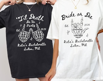 Funny Gothic Bachelorette Party Shirts, Til Death Do Us Party Halloween Bachelorette Favors, Gothic Bride Tshirt, Skeleton Bach Shirts