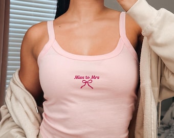 Miss to Mrs Embroidered Bridal Tank Top, Bachelorette Bride to Be Shirt