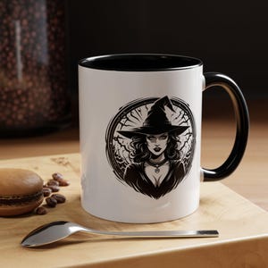 Witchy Coffee Mug, Gothic Gift for Halloween, Spooky Decor, Funny Witch Mug, Black Accented Coffee Cup