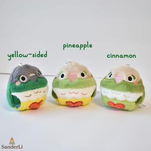 Handmade Conure Bird Plush Keychain | Green Cheek, Sun, Crimson-Bellied Parrot Key Ring | Cute Backpack Charm | Gift for Bird Lovers
