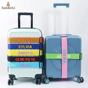 Personalisierter Gepäckgurt mit Name | Benutzerdefinierte Koffergurt | Reise-Gepäckanhänger | Reise Geschenk | Helle Farbe Gepäck Gürtel | Logo Personalisiert