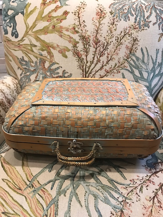 Vintage Bamboo Rattan woven Suitcase