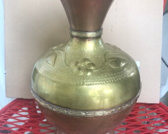 Large Copper and Brass Vintage Vase floral design