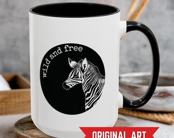 Custom Zebra Ceramic Mug 15 oz, Personalized Cute Animal Coffee Tea Cup, Original Art Safari Wildlife Drinkware