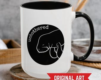 15 oz Custom Ceramic Coffee Mug, Manatee Original Art, Personalized Wildlife Tea Cup, Cute Animal Mental Health Mug