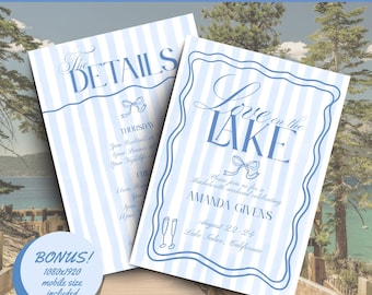 Invitación de despedida de soltera "Amor en el lago", plantilla editable para despedida de soltera en campamento, descarga digital para viaje de chicas, LOL01
