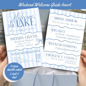 Insert de sac de bienvenue Love on the Lake | Carte de bienvenue Airbnb modifiable | Guide de bienvenue du week-end | Modèle de toile, LOL01