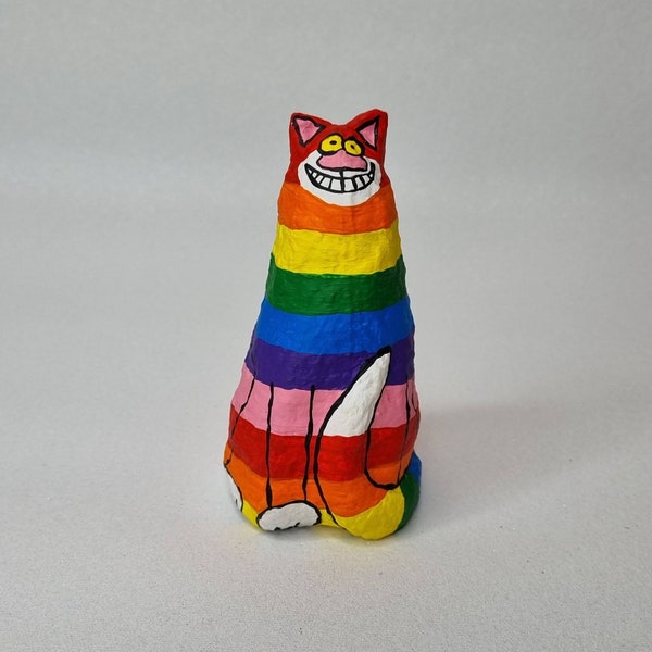 Peint à la main mignon drôle papier mâché arc-en-ciel chat lgbt fierté chat amoureux fait main chat cadeau fou chat personne décoration chaton unique ludique