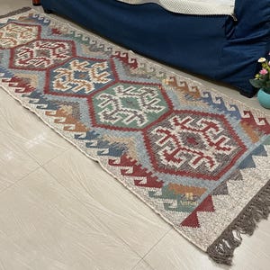 kilim rug , wool jute runner , Handwoven runner  , Wool jute kilim  runner , Kilim runner , Christmas gift  Handwoven Navajo Kilim Rug