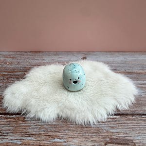 Mini Ceramic Bloomie: Handmade Desk Buddy, Collectible Pottery Gift Blue Speckle