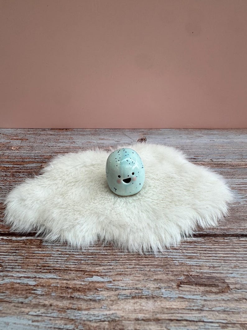 Mini Ceramic Bloomie: Handmade Desk Buddy, Collectible Pottery Gift Blue Speckle