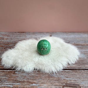Mini Ceramic Bloomie: Handmade Desk Buddy, Collectible Pottery Gift Green Speckled
