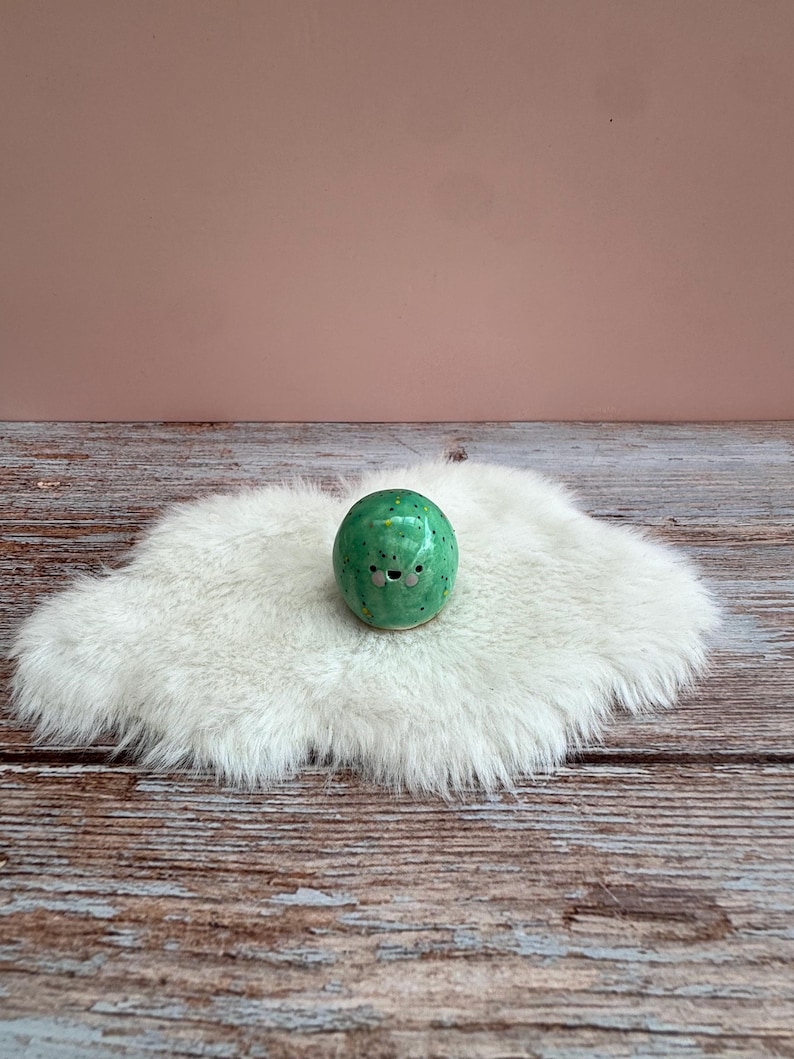 Mini Ceramic Bloomie: Handmade Desk Buddy, Collectible Pottery Gift Green Speckled